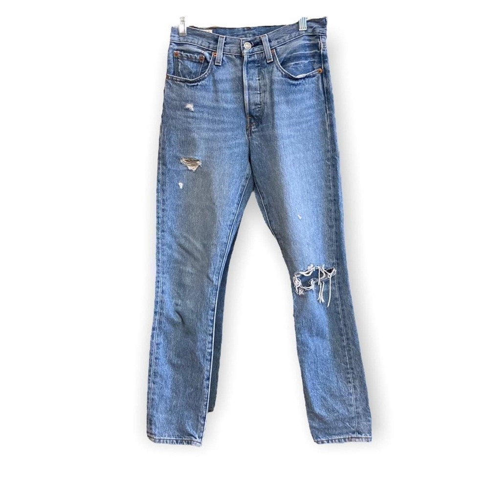 LEVI'S 501 High Rise Skinny Leg Button Fly Distressed Jeans Size 24 - Picture 3 of 16